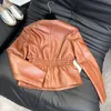 Womens Designer PU Leather Jacket Autumn Coats Fashion Casual Letter Outdoor Wear Classic Brown Color Retro Faux Leather Coat