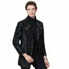 Men's Leather Faux 2023 Autumn Winter Vintage Design Print Jackets Trench Male Business Classic Slim Fit PU Suits Blazers Coats 230912