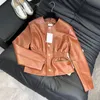 Womens Designer PU Leather Jacket Autumn Coats Fashion Casual Letter Outdoor Wear Classic Brown Color Retro Faux Leather Coat