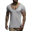 メンズスーツb1177到着深ディープvネック半袖男性TシャツスリムフィットTシャツ薄いトップティーカジュアル夏のTシャツカミゼタスhombre