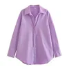 Camicette da donna Camicia autunno-primavera Colletto rovesciato viola Manica lunga Camicie monopetto larghe Top eleganti femminili chic