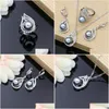 Ohrringe Halskette Graue Perle Brautschmuck Sets Tropfen mit Cz Stein 925 Silber Frauen Ring Set Lieferung Otzg1