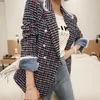 Kvinnors ull blandar mode eleganta kvinnor tweed outwear casual retro pläd dubbelbröst pärlknapp lady femme mujer höst vinter kappa jacka 230912