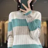 Suéteres de mujer Otoño/Invierno Suéter de punto de lana Cuello redondo Contraste Jersey a rayas Blusa suave y simple