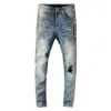 Jeans pour hommes Hommes Streetwear Skinny Hommes Côté Léopard Imprimé Patchwork Trous Ripped Slim Stretch Denim Pants12336