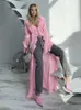 Trench da donna RDMQ 2023 Cardigan con scollo a V sexy Donna Rosa Manica lunga Lace Up Autunno femminile Slim Casual Elegante Streetwear