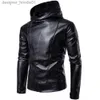 Herren Pelz Kunstpelz PU Lederjacke Schwarz Herren Lederjacke Kapuze Reißverschluss Herren Mantel Langarm Rollkragen Kunstlederjacke 201224 L230913