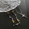 Ketting Oorbellen Set Dames Kruis Dubbellaags Titanium Stalen Ketting Sleutelbeen Kleurrijke Persoonlijkheid Exquise Retro Zilver