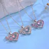 Shining Crystal Butterfly Heart Pendant Necklace for Women Letter I LOVE YOU Couple Lovers Gifts Fashion Jewelry Accessories