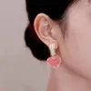 Dangle Oorbellen Zoet Schattig Roze Hart Perzik Druppel Voor Vrouwen Japanse Mode Glanzende Kristallen Liefde Oorbel Jonge Meisjes Vriendschap Sieraden