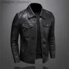 Herrenfell Kunstpelz Herrenjacken Hochwertige Motorrad-Lederjacke Große Tasche Schwarzer Reißverschluss Revers Slim Fit Männlicher Frühlings- und Herbst-Pu-Mantel M5Xl 230812 L230913