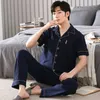 Men's Sleepwear 2023 Summer Cotton Pajamas Set Short-sleeved Trousers Thin Young Middle-aged Pyjamas Home Set.