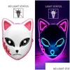 Party Decoration 2022 LED Glowing Cat Face Mask Cool Cosplay Neon Demon Slayer Fox Masks For Birthday Present Carnival Masquerade Hallowe DHC5W