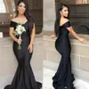 Black Mermaid Long Bridesmaid Dresses Plus Size Off The Shoulder Ruched Floor length Garden Maid of Honor Wedding Party Guest Gown306u