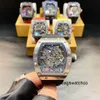 MILLES Titta på Richardmile Watches Hollow Out Mechanical Mens Casual Sports Cool hela automatiska stora Dial Wine Bucket Square Domineering FRJ