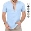 Polos męski Summer Vneck krótkie koszulka koszulka Stylowa mężczyzn na plaży Slim Fit Solid Color Bamboo Bawełniane ubrania Y2K Tops 2023 230912