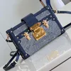 Mini Box Bag Chain Hard Trunk Box Bag Denim Handväska Kvinnor Fashion Tote Bag Designer Bag Kosmetisk fodral Topp Spegel Kvalitet Luxury Crocodile Leather Lizard Crossbody Bag