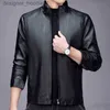 Men's Fur Faux Fur Stand Collar Leather Jackets Mens Large Size Black Bomber Coats Faux Imitation Leather Moto Jackets Zipper 2022 New Undefined T220728 L230913