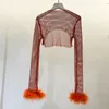 Magliette da donna Estate Streetwear Cristalli colorati Gilet stile francese Camicia con scialle protezione solare Donna Abbigliamento esterno sottile Mantella Crop Top