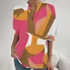 Camicette da donna Tempo libero Moda Primavera Autunno Colletto alla coreana Stampa Camicie Casual Maniche medie Pullover ampio Top Elegante da ufficio
