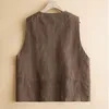 Women's Vests Women Linen Cotton Vest 2023 Summer V -neck Patchwork Pockets Sleeveless Cardigan Tank Tops Female Outerwear