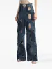 Vrouwen Streetwear Uitsparing Hol Criss Cross Straight Flare Denim Broek 2023 INS Mode Wijde Pijpen Jeans Broek 2309096
