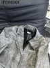 Spenneooy couro feminino primavera outono moda escritório senhora cor cinza terno jaqueta gola virada para baixo único botão
