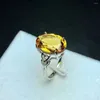 Bagues de cluster Naturel et réel Citrine Solide 925 Bague de pierres précieuses en argent pour la fête de mariage des femmes Bijoux élégants