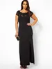 Robes de grande taille élégantes d'été à manches courtes en dentelle robe de soirée femmes noir longue Maxi fente vêtements de soirée