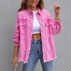 Women's Jackets In Spring Autumn Fashion Loose Long Denim Jacket With Torn Holes Women Streetwear Tassel Pink Casual Jean Coats 230912