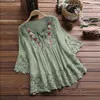 Dames Plus Size T-shirt Kant Gehaakte Blouse Elegant Borduren Tops Hollow Up Shirts Katoen Linnen Blusas Chemise 5XL 230912