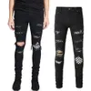 Worn Out Patchwork Biker Denim Jeans Man Stretch Slim Fit239v