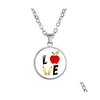 Creative Simple Time Gem Choker Teacher Lärare Halsband Glas Apple Pendant For Teachers Day Gift Drop Delivery