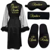 Mulheres sleepwear personalizar nome data casamento pena noiva robe dama de honra roupão nightwear longo elegante mulher vestido sexy camisola para festa 230912