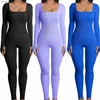 Kvinnors jumpsuits rompers Womens Jumpsuits 2023 Spring Women Fashion Clothes Low Collar Long Sleeve Elegant Bodysuits Ribbed Knit One Piece Women Jumpsuit L230913