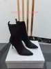 Women's pointed winter high heels fashionable rhinestones elastic canvas genuine leather socks shoes runway shows party weddings slim fitting zippered shoes 35-42
