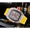 Richarmilles Watches Fashion 2023 Men Fashion Sport Shining Shinning Stainless Steel Diamond Iced Watch All Dial Work Chronograph Rubber Strap Clock16 Z3fe Cy