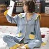 Dames Slaaplounge Casual Fruitzak Knopenvest Dames Pijama Revers Broek met lange mouwen Comfortabele pyjama voor dames Casual Schattig Thuispak Y200708L230913