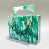 2023 Bag Green Painted Marble Pattern Acrylic Dinner Bag One Shoulder Crossbody Handbag 230913