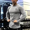 Polos masculinos fitness esportes manga longa elástico secagem rápida respirável roupas musculares exercício ao ar livre lazer correndo trainin