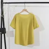 T-shirt grande taille pour femmes, hauts d'été pour femmes, manches courtes, ample, bouton en coton, jaune et blanc, 3XL 4XL 5XL 6XL 230912