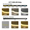 FCOB CCT LED LIGHT Strip 512 LED 고밀도 유연성 FOB COB 10MM LED 테이프 RA90 따뜻한 쿨 흰색 선형 디모어 DC24V 1M 5M LL