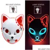 Party Decoration 2022 LED Glowing Cat Face Mask Cool Cosplay Neon Demon Slayer Fox Masks For Birthday Present Carnival Masquerade Hallowe DHC5W