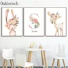 Dieren Canvas Poster Aangepaste Naam Wall Art Herten Fox Art Prints Bloem Bunny Print Foto's Kinderkamer Posters Baby Girl Room Decor L01