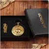 Pocket Watches 2021 Gold Clock Flower Deer Carving Design Mechanical Watch Fob midjekedja Skeleton Hollow Steampunk Men Drop Delivery Dhu87