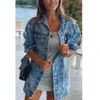 Kadın Ceketleri Sonbahar Kış Uzun kollu Kart Yıkama Su Deliği Gündelik Kadınlar Denim Ceket Bayanlar Moda Gevşek Sokak Maxi Denim Femme Coat 230912