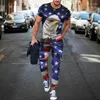 Erkek Trailtsits T-Shirt Uzun Pantolon Trailsuit American Flag 3D Baskı Tişörtleri Pantolon Setleri 2 Parça Sokak Giyim Büyük Boyu Takımlar Spor Giyim