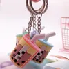 Keychains Creative Bubble Tea Cup Key Ring Fruit Bag Mobile Telefonbil hänge