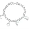 Länkarmband 925 S Sterling Silver Armband Fashion Jewelry Unikt brev A till Bangles Charm för kvinnor män flickor fest tillbehör