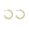 Hoop Earrings C-shaped Diamond Opal Geometric Design